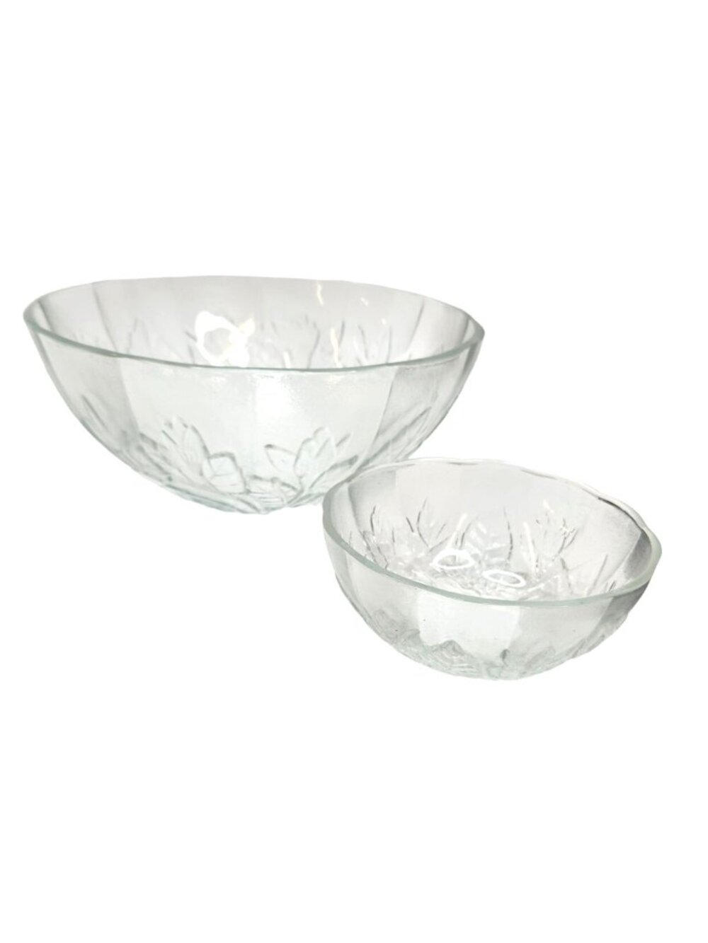 Glass Rose Pattern Chip & Dip Bowl Set By Alco - Vintage Style 9" & 5" Clear Flo